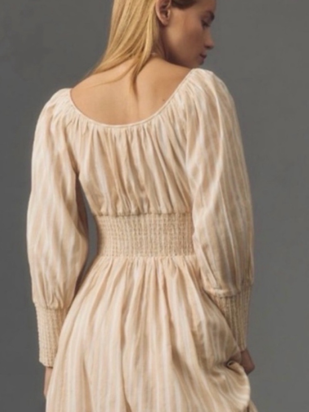 NWT Anthro Smocked-Waist Stripe Button front Romantic Maxi Dress, size L - Picture 5 of 10